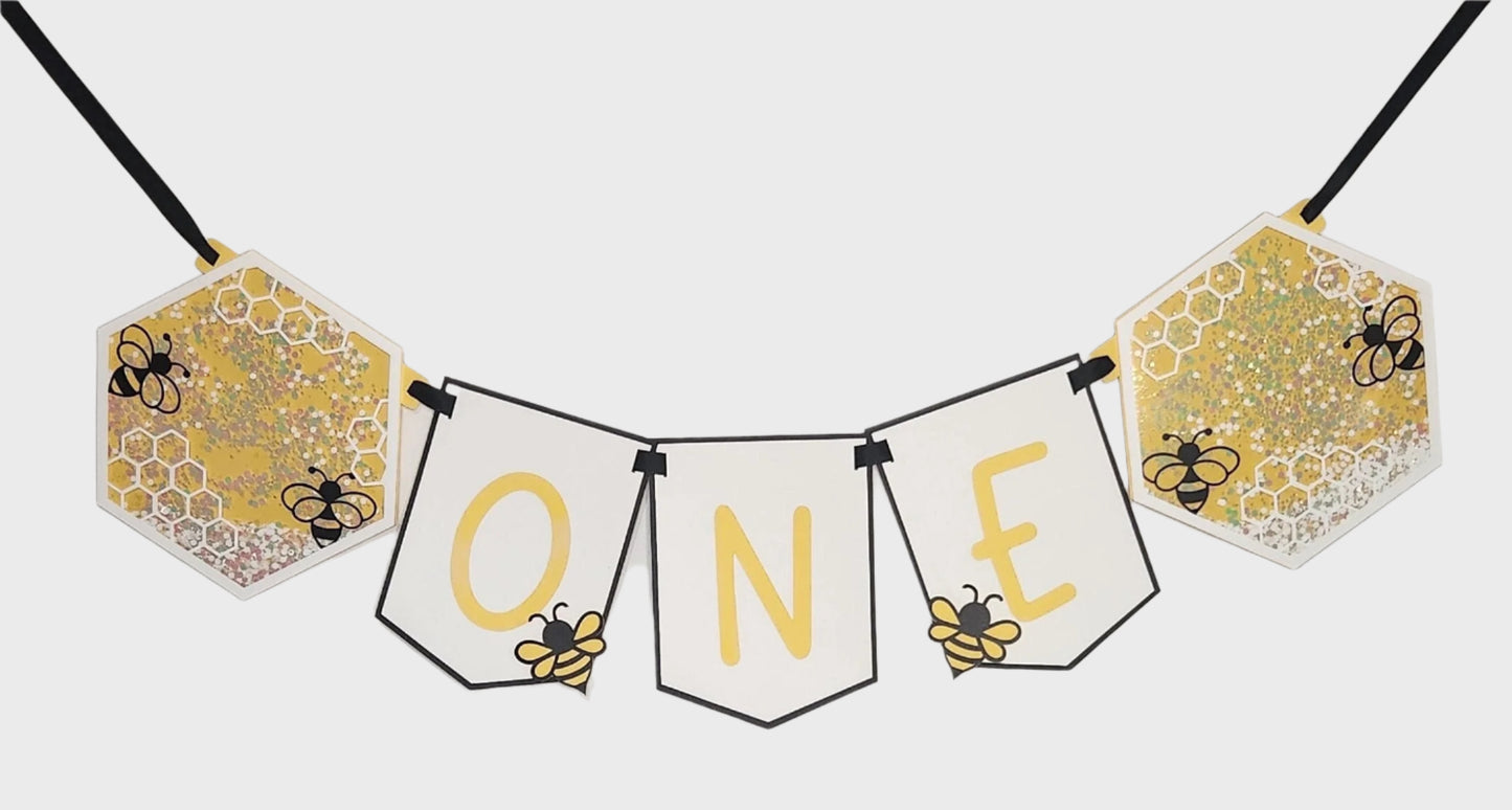 1st Bee Day "ONE" Highchair Birthday Banner