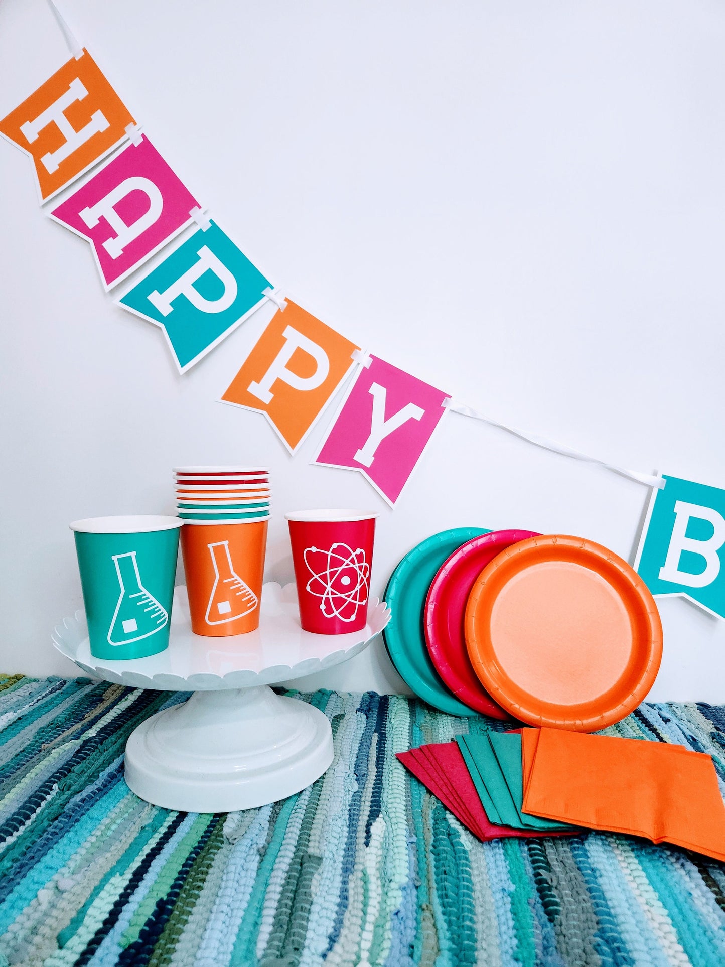 Science Birthday Partyware Set - 12 piece Science Birthday Party In A Box - Mad Science Birthday Party Science Party Tableware Lab Week