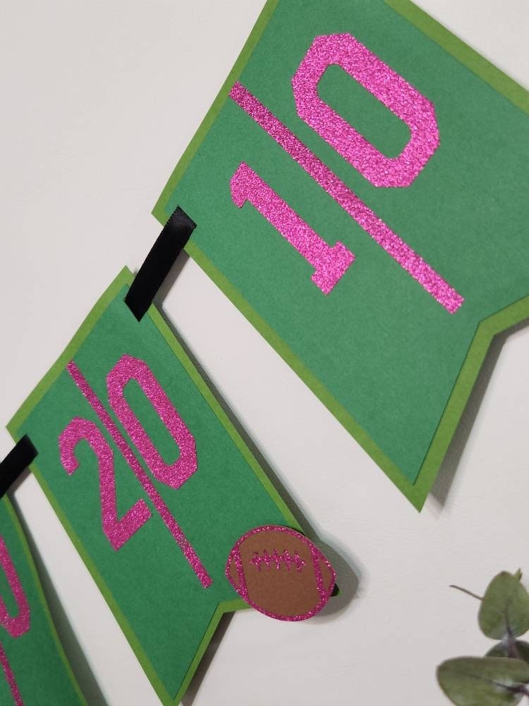 Pink Football Birthday Banner