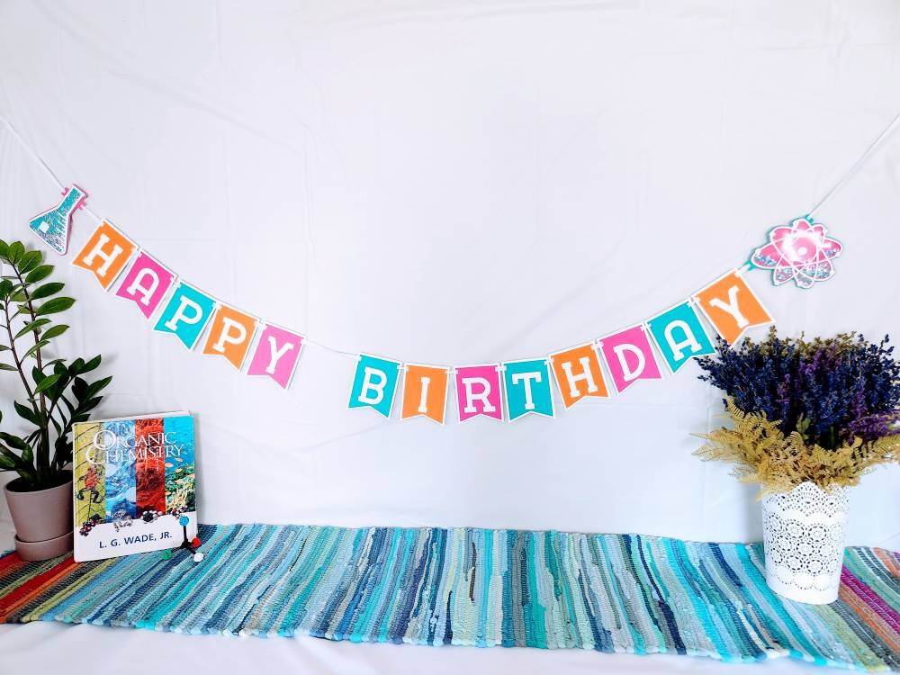 Science Birthday Banner - Scientist Birthday Banner - Chemistry Birthday Celebration - Mad Science Birthday Party - Lab Week Banner