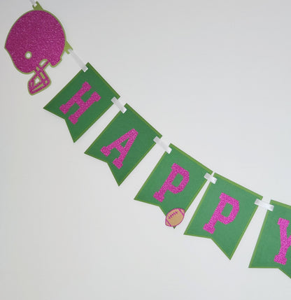 Pink Football Birthday Banner