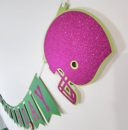 Pink Football Birthday Banner