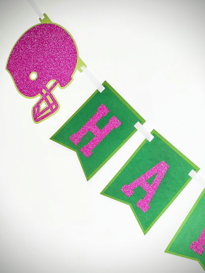 Pink Football Birthday Banner