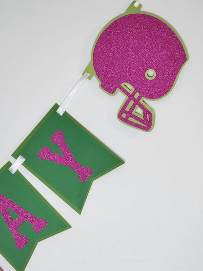 Pink Football Birthday Banner