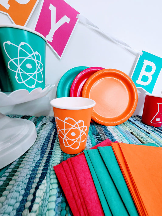Science Birthday Partyware Set - 12 piece Science Birthday Party In A Box -  Mad Science Birthday Party Science Party Tableware Lab Week