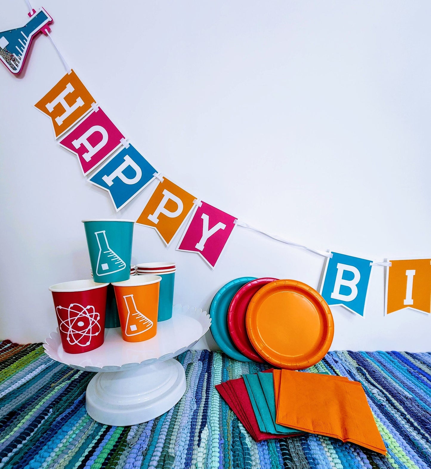 Science Birthday Partyware Set - 12 piece Science Birthday Party In A Box -  Mad Science Birthday Party Science Party Tableware Lab Week