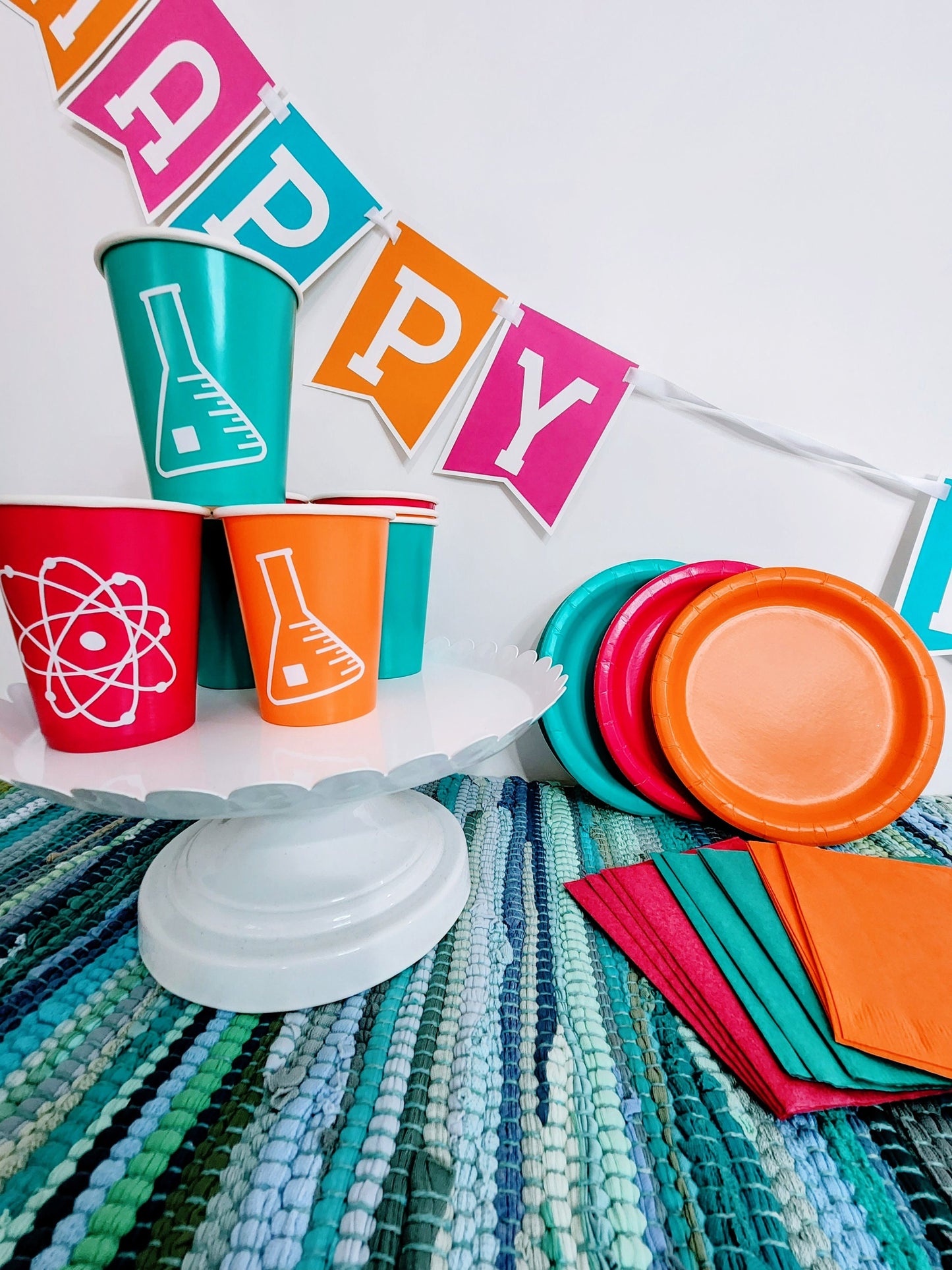 Science Birthday Partyware Set - 24 piece Science Birthday Party In A Box -  Mad Science Birthday Party Science Party Tableware Decor