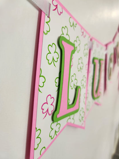 Pink Girl Lucky One Birthday Banner