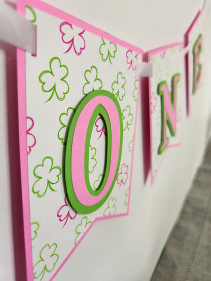 Pink Girl Lucky One Birthday Banner