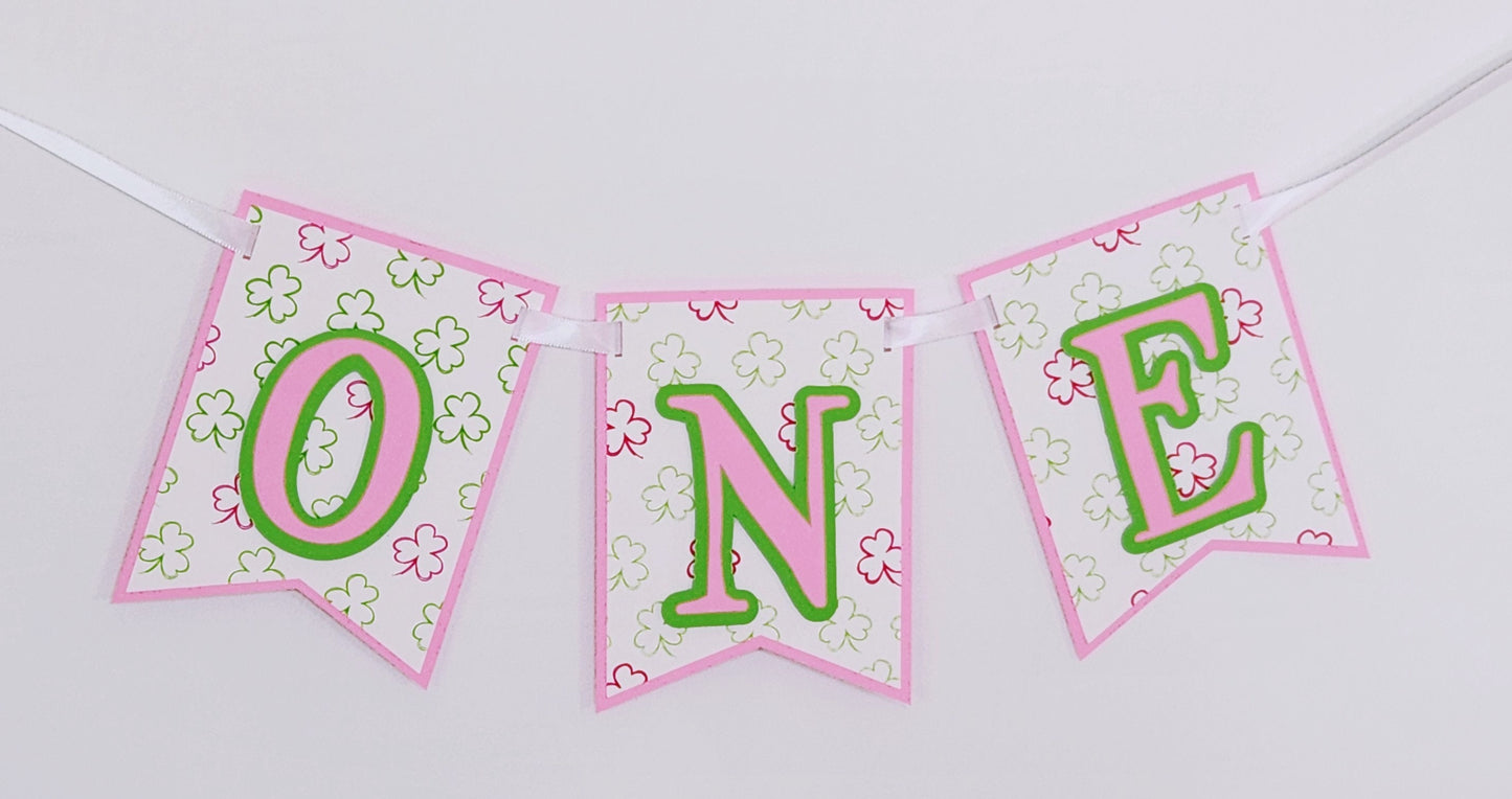 Pink Girl Lucky One Birthday Highchair Banner