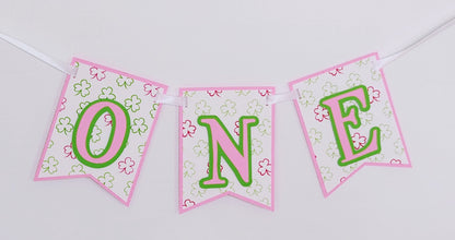 Pink Girl Lucky One Birthday Highchair Banner