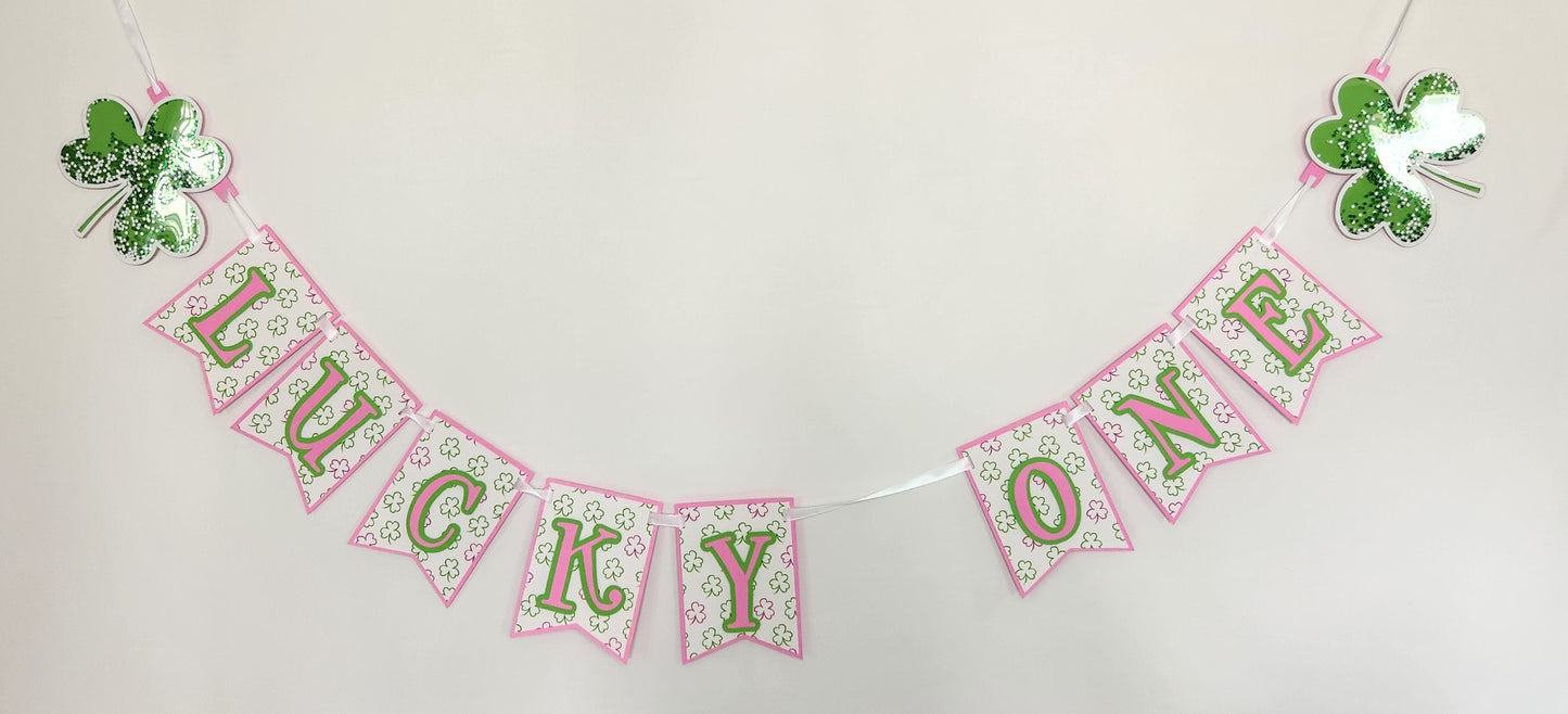 Pink Girl Lucky One Birthday Banner