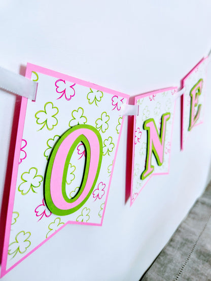 Pink Girl Lucky One Birthday Highchair Banner