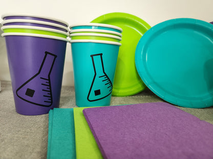 Mad Science Birthday Partyware Set - 24 piece Science Birthday Party In A Box - Science Birthday Party Science Party Tableware Lab Week