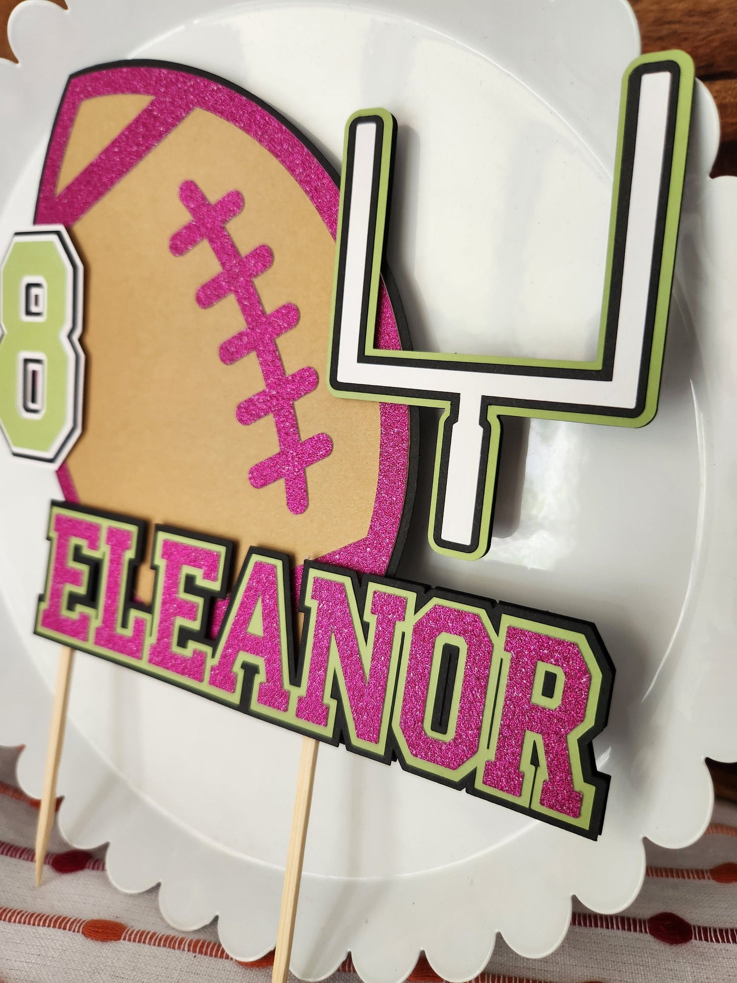 Pink Girls Football Birthday Cake Topper Handmade Custom Pink First Down Birthday Football Party Pink Rookie of the Year