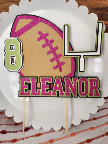 Pink Girls Football Birthday Cake Topper Handmade Custom Pink First Down Birthday Football Party Pink Rookie of the Year