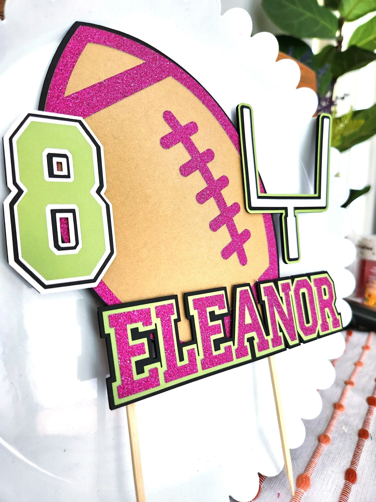 Pink Girls Football Birthday Cake Topper Handmade Custom Pink First Down Birthday Football Party Pink Rookie of the Year