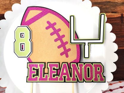 Pink Girls Football Birthday Cake Topper Handmade Custom Pink First Down Birthday Football Party Pink Rookie of the Year