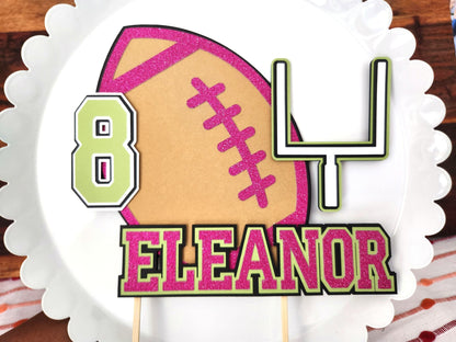 Pink Girls Football Birthday Cake Topper Handmade Custom Pink First Down Birthday Football Party Pink Rookie of the Year