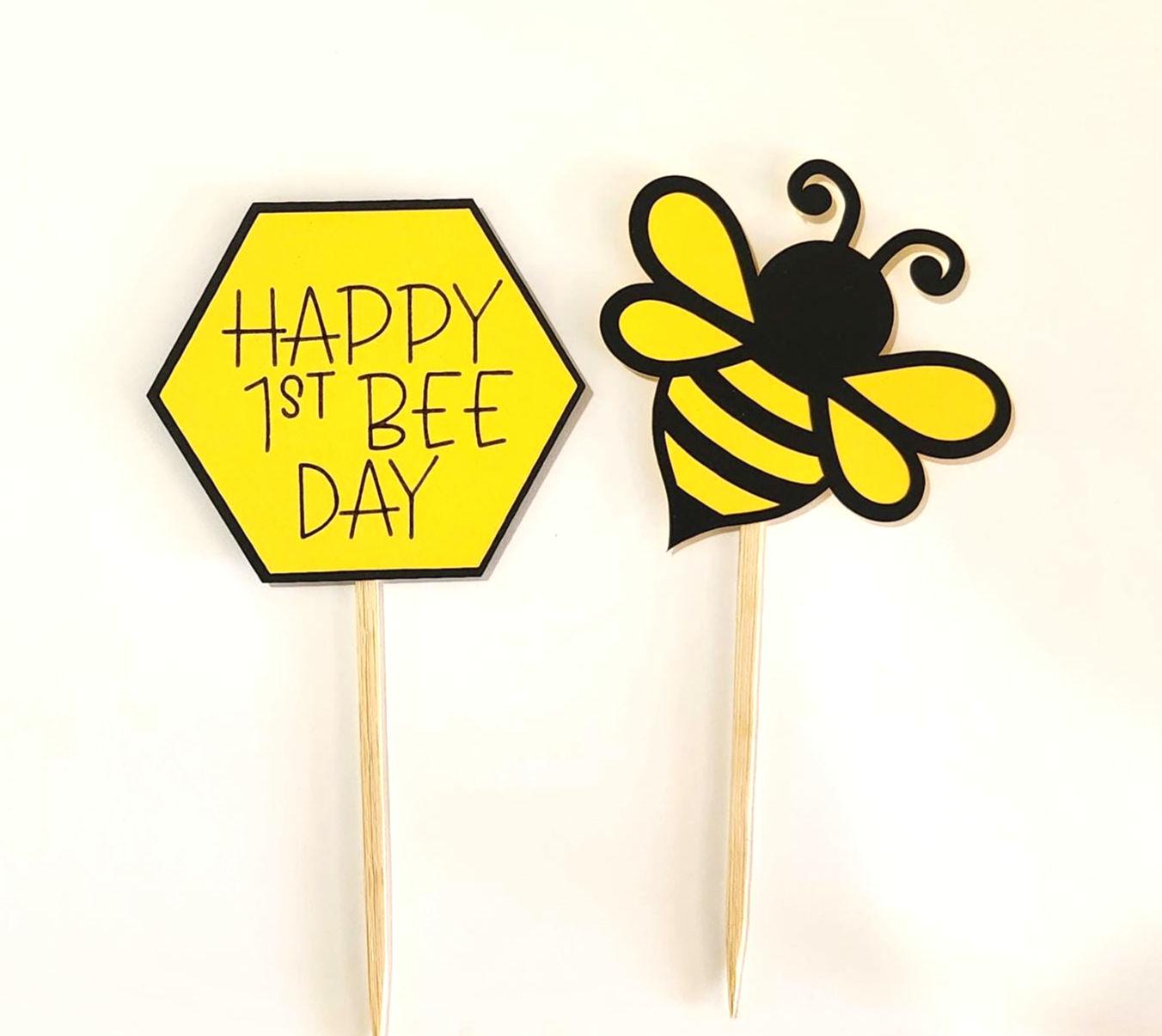 Happy 1st Bee Day Cupcake Toppers Bee Birthday Bee Baby Shower As Sweet As Can Bee Cupcake Toppers  Mommy to Bee Cupcake Toppers