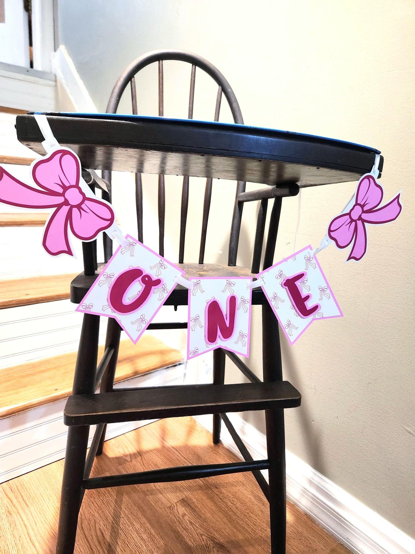 Girl First Birthday Coquette Bow Smash Cake Highchair Banner