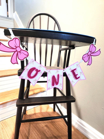 Girl First Birthday Coquette Bow Smash Cake Highchair Banner