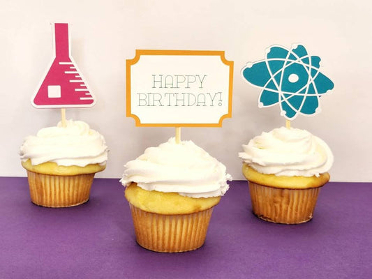 Science Birthday Cupcake Toppers - Mad Scientist Cupcake Toppers - Science Party Decor - Science Party Cake - Nerdy Science Baby Shower -